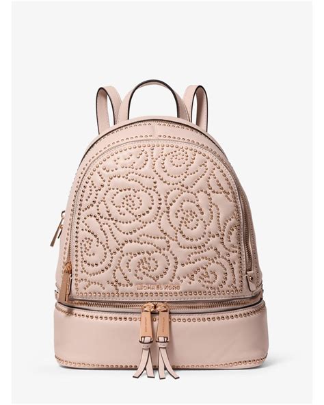 michael kors rhea medium rose studded leather backpack soft pink|Michael Kors rhea zip backpack.